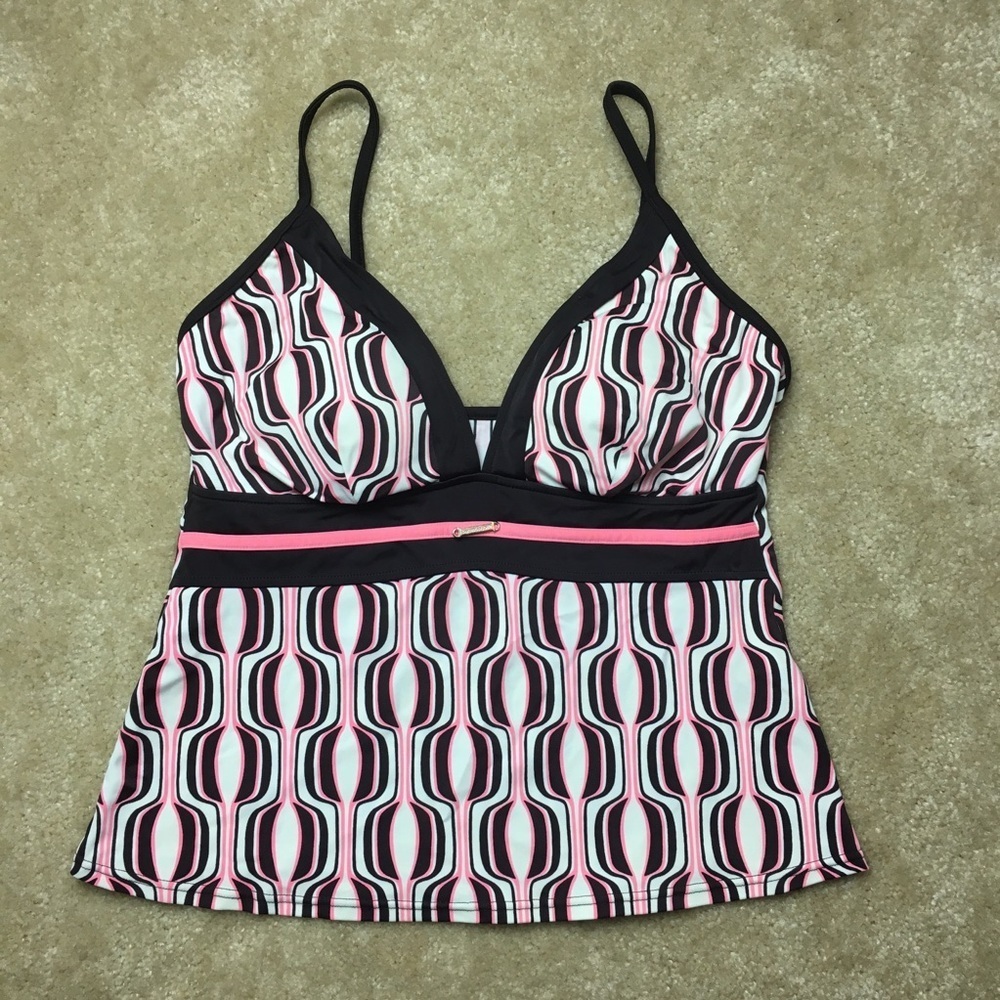 Caribbean Joe Brown & Pink Tankini Top Size 14